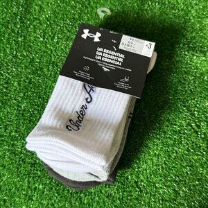 Under Armour Women’s UA Essential 3-Pack Mid Crew Socks 4–6 Gray/White/Black NEW